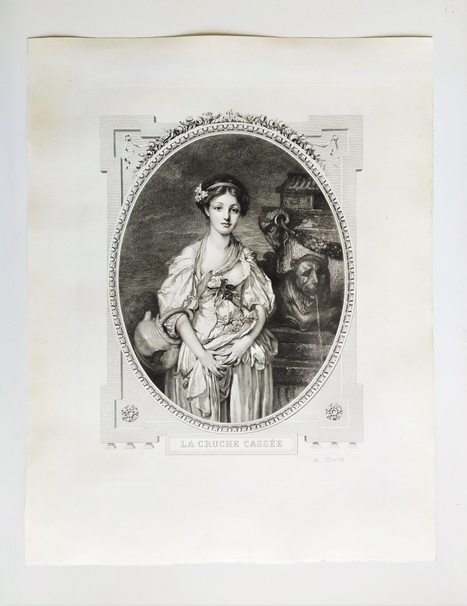 Gravure La cruche cassée d'après Greuze -photo-2
