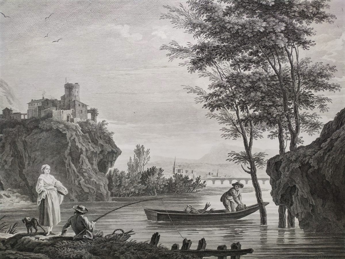 Antique Seascape Etching Engraving After Vernet-photo-5