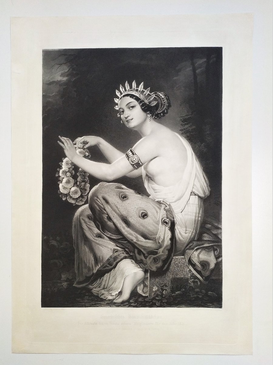 The Greek Florist Galvanography By Leo Schöninger Dated 1851 Old Print-photo-2