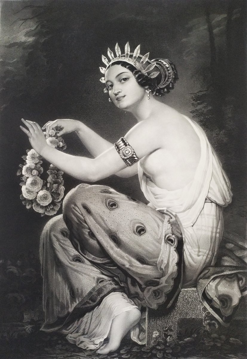 The Greek Florist Galvanography By Leo Schöninger Dated 1851 Old Print-photo-4