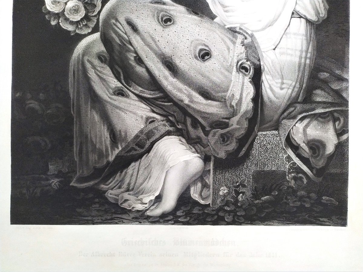 The Greek Florist Galvanography By Leo Schöninger Dated 1851 Old Print-photo-1