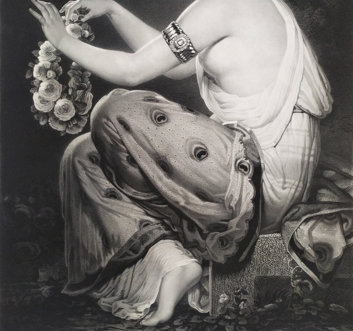 The Greek Florist Galvanography By Leo Schöninger Dated 1851 Old Print-photo-3