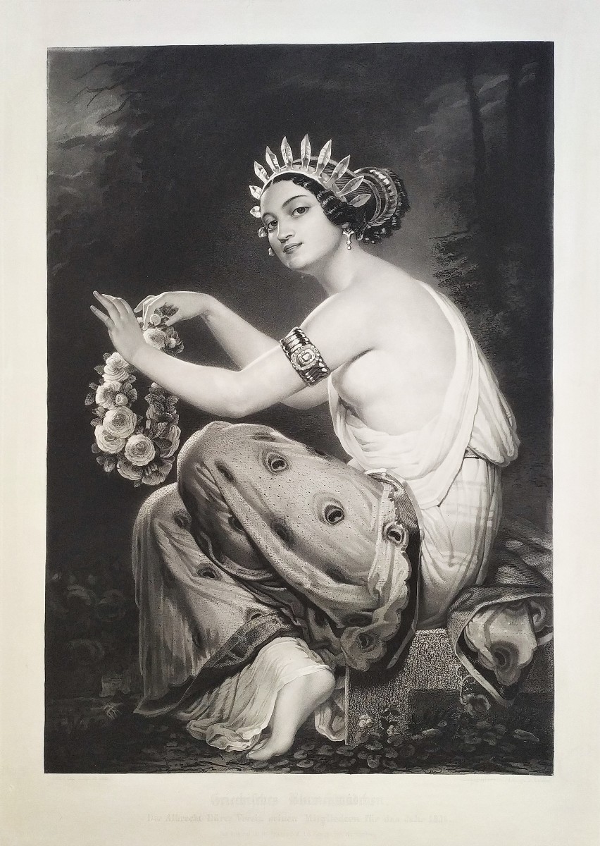 The Greek Florist Galvanography By Leo Schöninger Dated 1851 Old Print