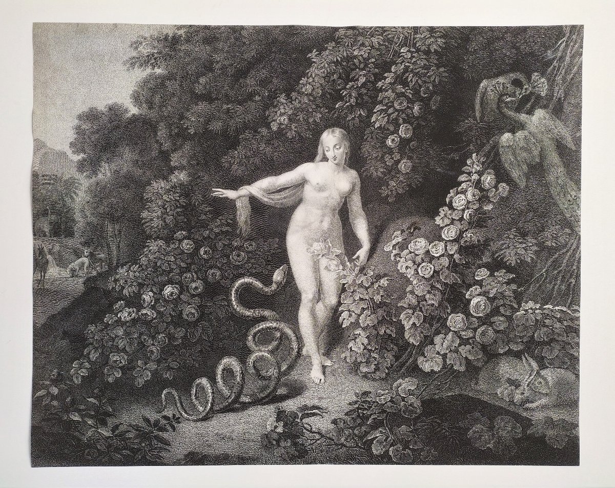 Snake And Eve 18th C Etching Engraving Old Print-photo-2