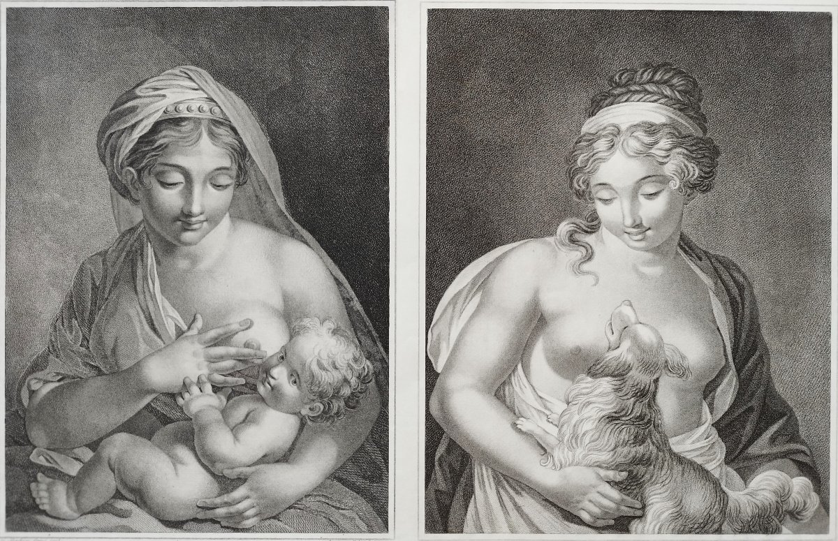 Paire De Gravures Allegoriques Néo Classique d'époque Empire Fidélité  Et Maternité 19ème-photo-3