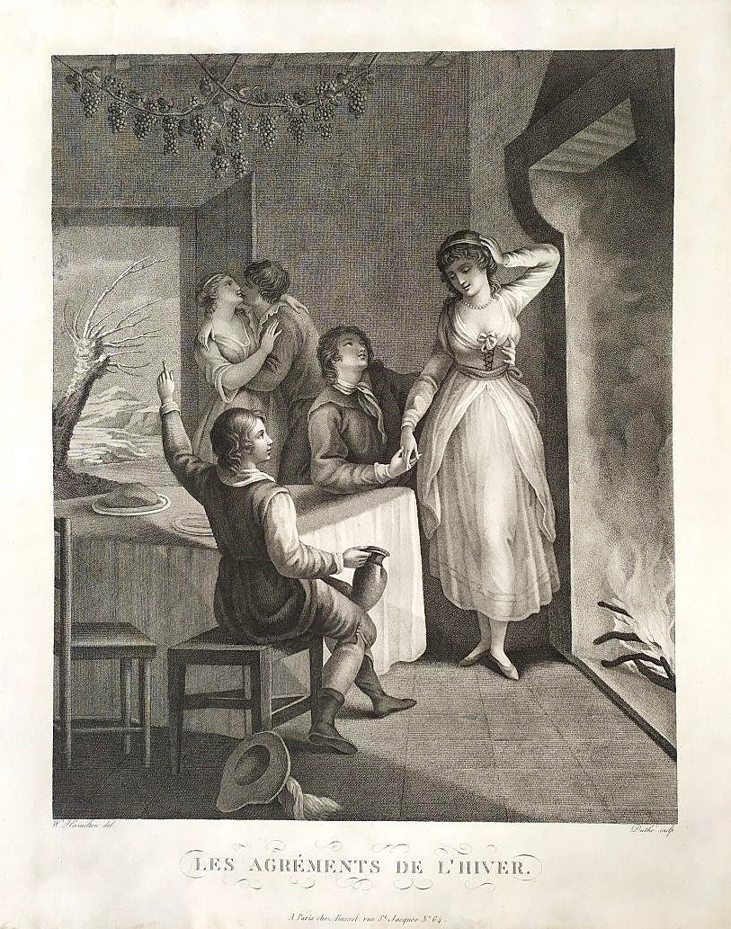 Etching The Pleasures Of Winter, 19th-century Engraving After William Hamilton Old Print-photo-3
