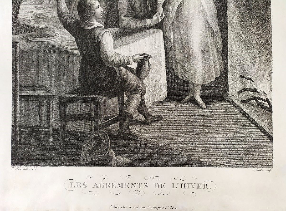 Etching The Pleasures Of Winter, 19th-century Engraving After William Hamilton Old Print-photo-4