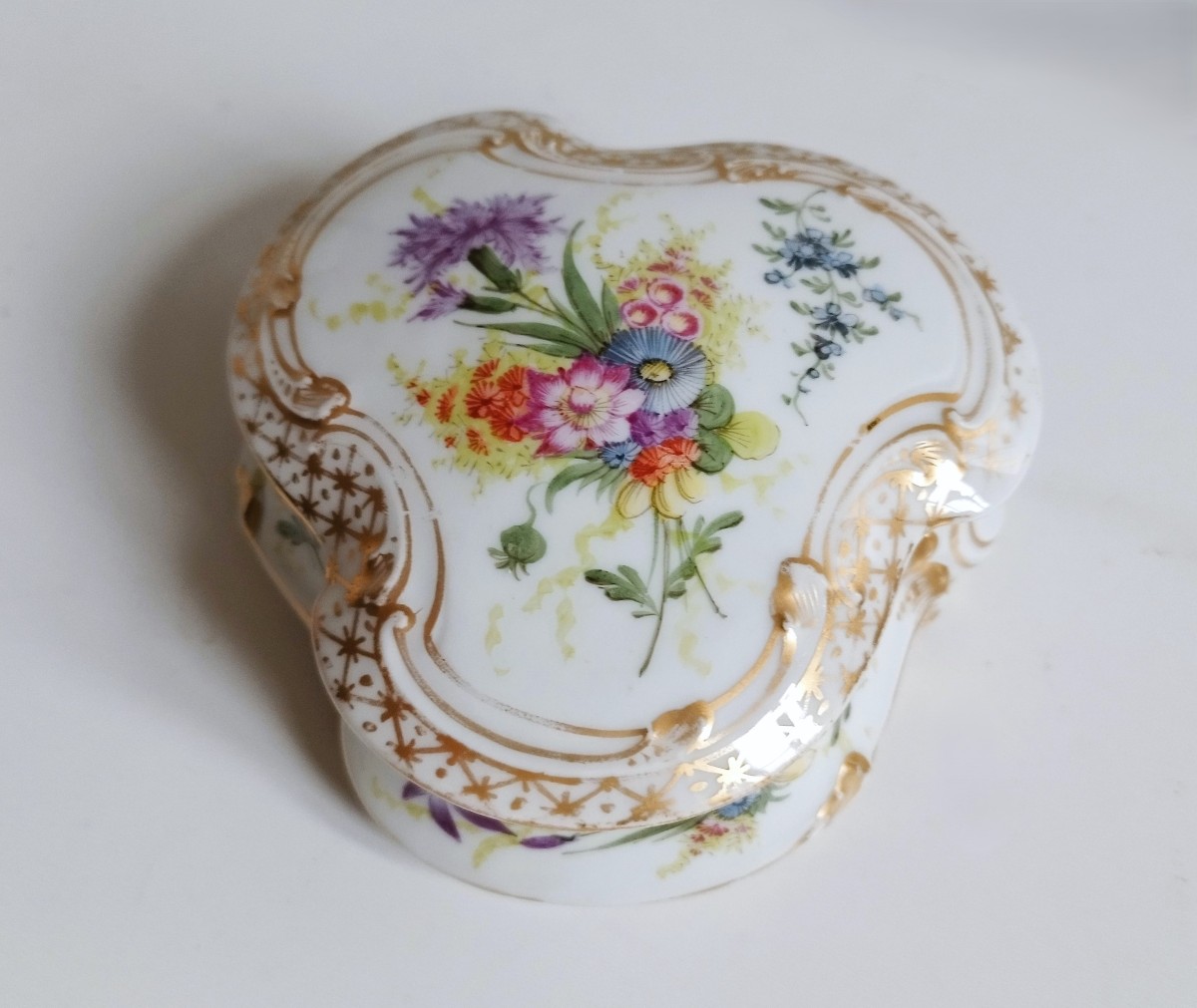 Antique Hand Painted Porcelain Candy Box, 19th Century