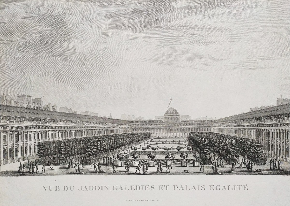 Paris  Le Palais-Royal Gravure ancienne Architecture XVIIIème 