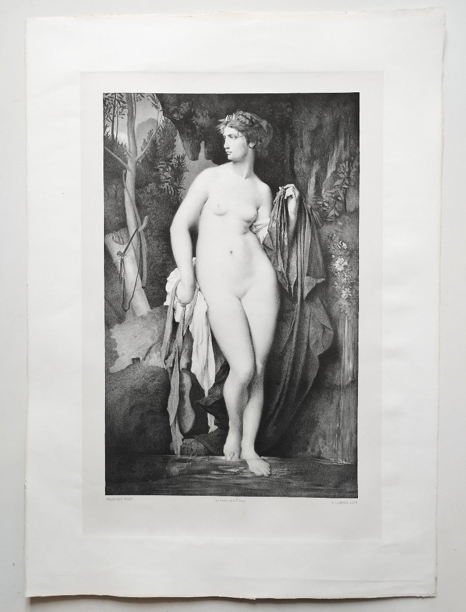 Diane au bain lithographie XIXe par A. Lemoine d'après Delaunay-photo-2
