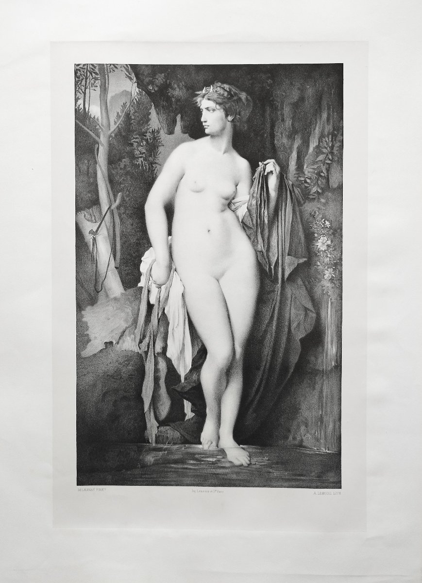 Diane au bain lithographie XIXe par A. Lemoine d'après Delaunay-photo-3