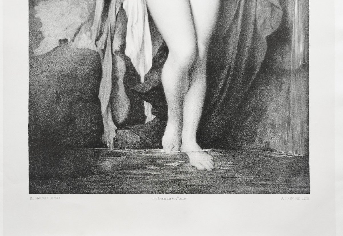 Diane au bain lithographie XIXe par A. Lemoine d'après Delaunay-photo-1