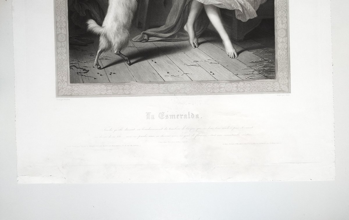 Etching Esmeralda, 19th-century Engraving By Jazet After Steuben, Notre-dame De Paris-photo-3