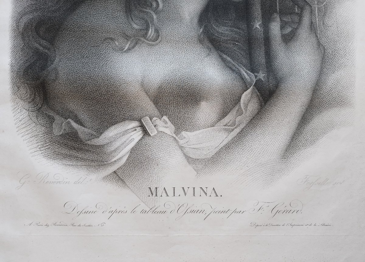 Antique Neoclassical Mythological Engraving Malvina After François Gérard, 19th C Old Print-photo-4