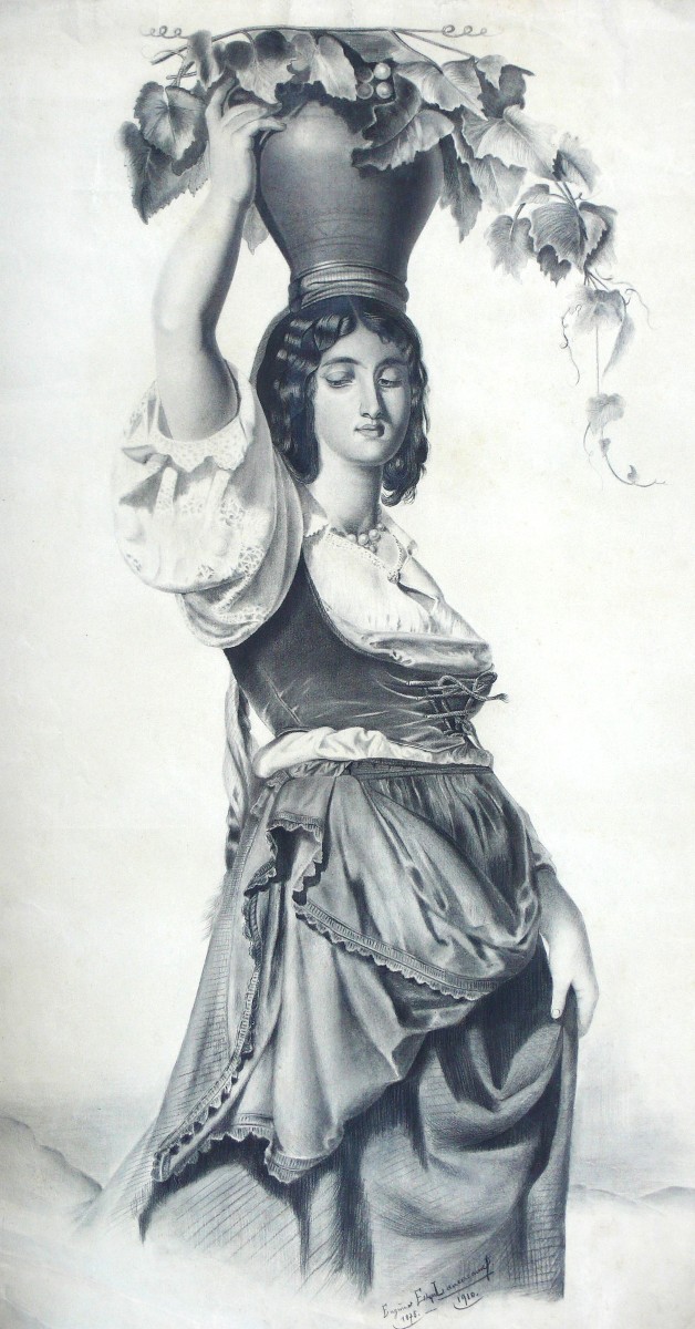 Vendangeuse Italienne Dessin d'Après Henri Lehmann-photo-2