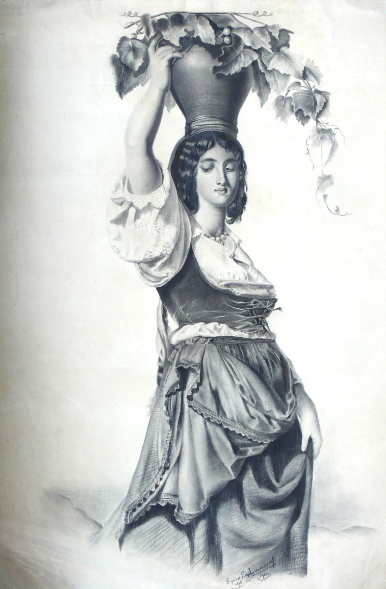 Vendangeuse Italienne Dessin d'Après Henri Lehmann