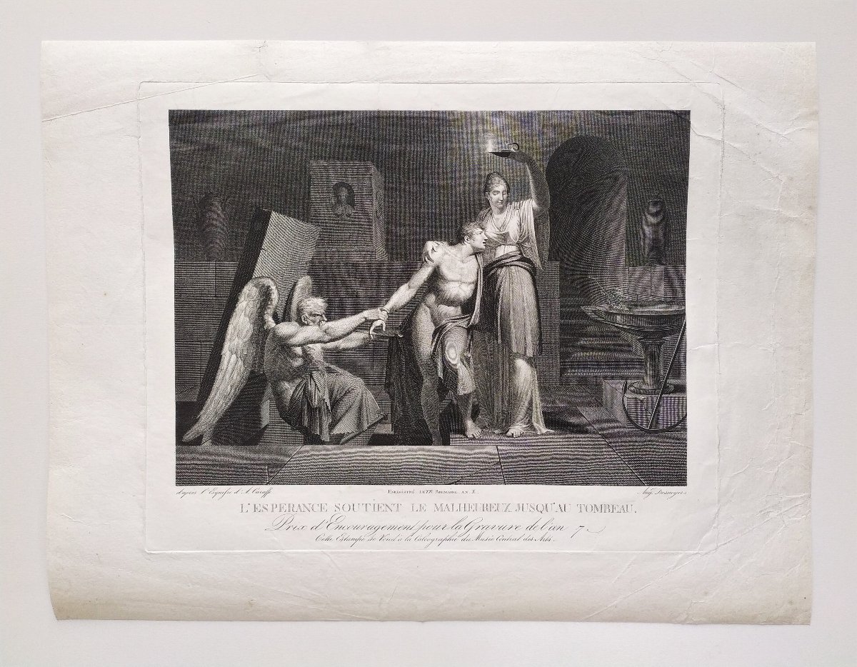 Gravure Ancienne Neo Classique Allégorique l'Espérance 19ème époque Empire-photo-2