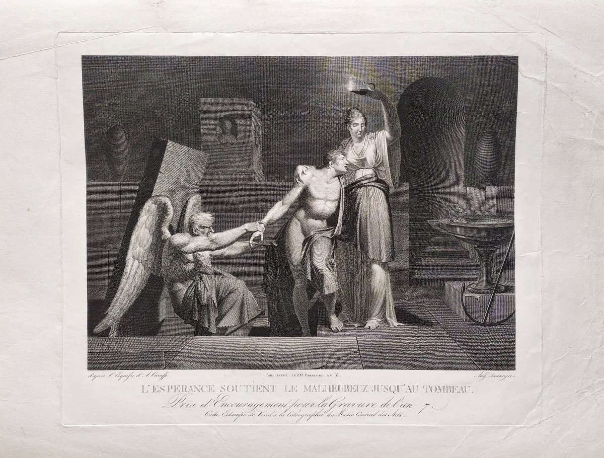 Gravure Ancienne Neo Classique Allégorique l'Espérance 19ème époque Empire-photo-3
