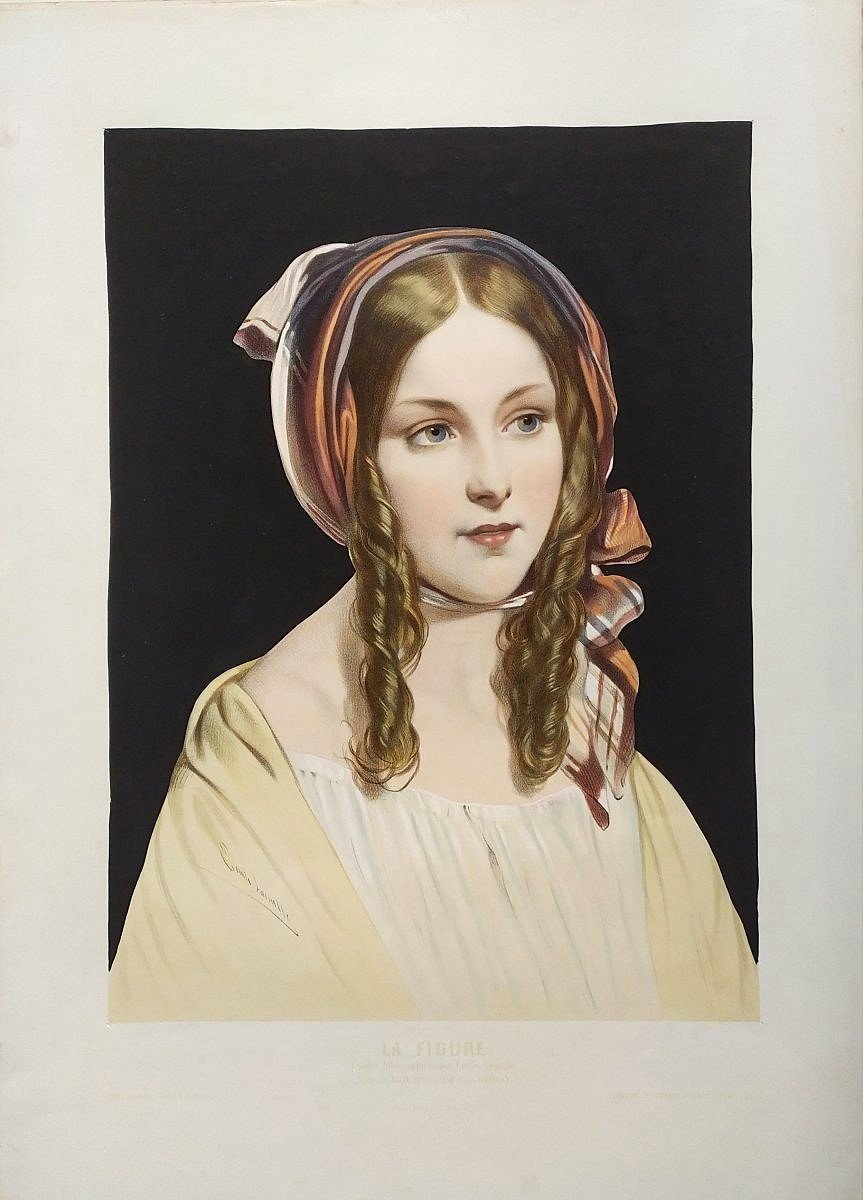 The Pretty Scottish Girl Antique Colored Lithograph By Emile Lassalle 19th C-photo-2