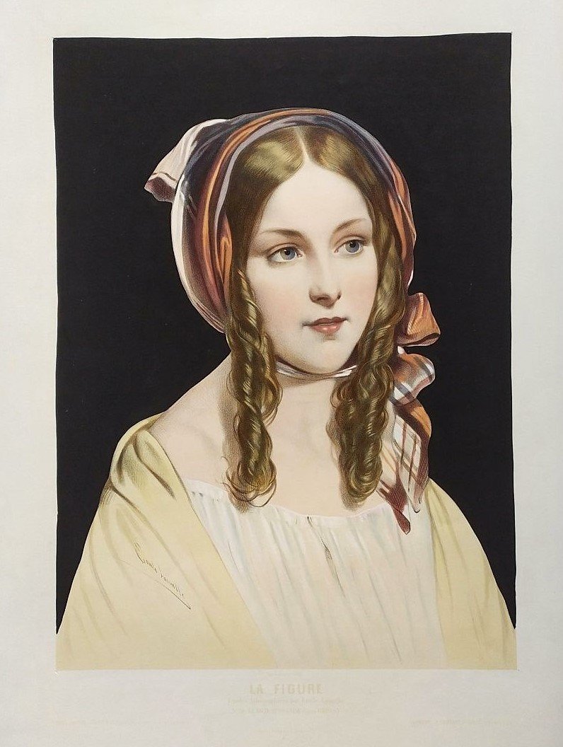 The Pretty Scottish Girl Antique Colored Lithograph By Emile Lassalle 19th C-photo-3