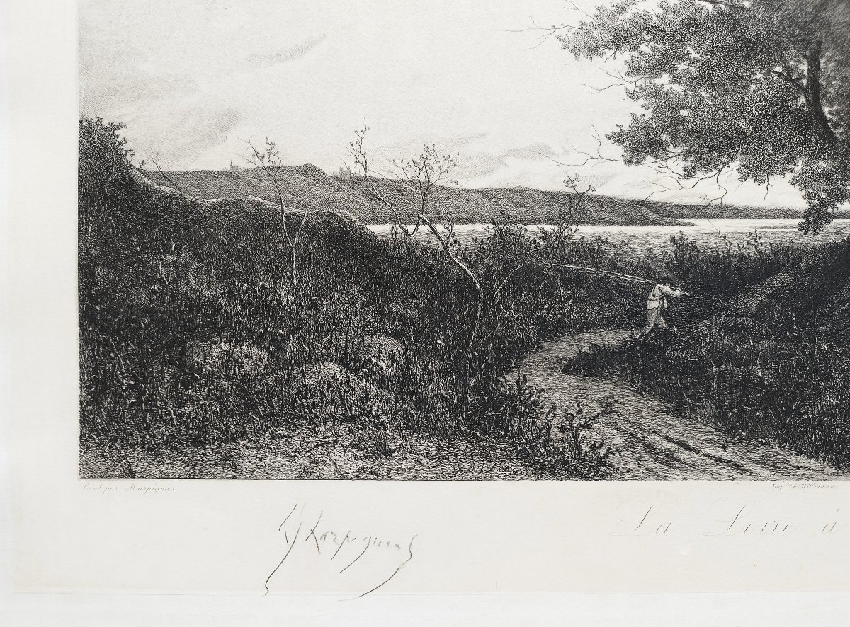 Etching After Harpignies, Landscape Of The Loire 19th C Engraving Old Print-photo-2