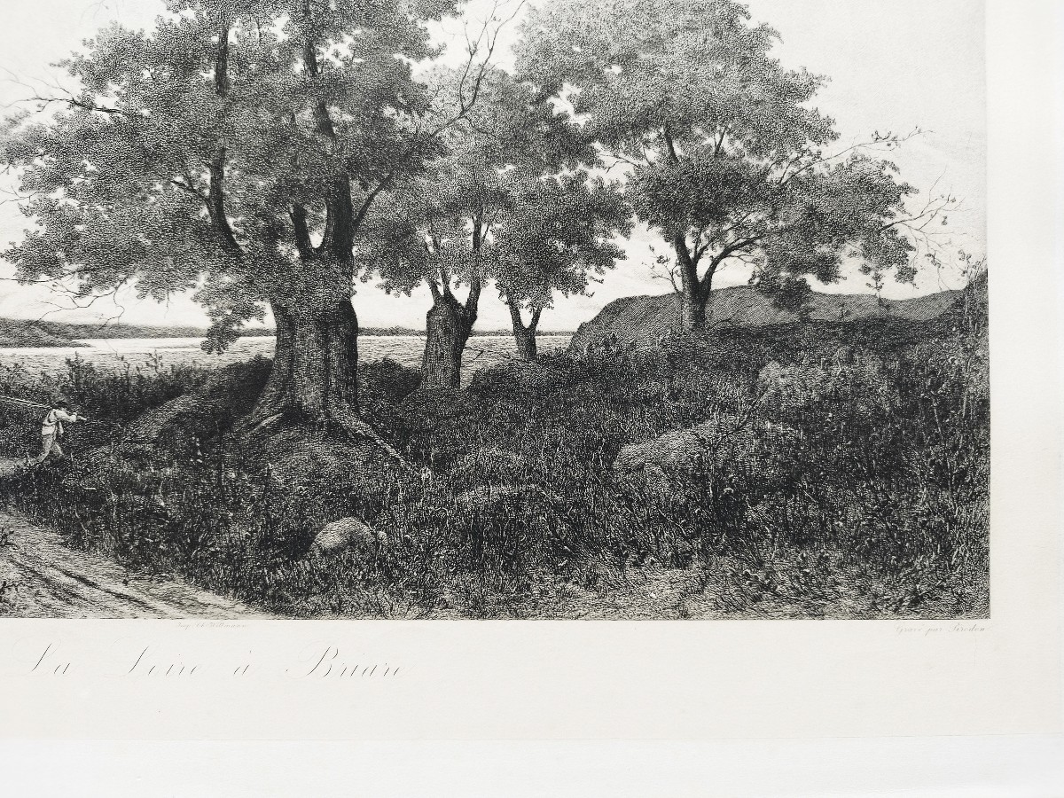  Etching After Harpignies, Landscape Of The Loire 19th C Engraving Old Print-photo-3