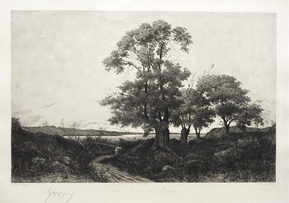  Etching After Harpignies, Landscape Of The Loire 19th C Engraving Old Print