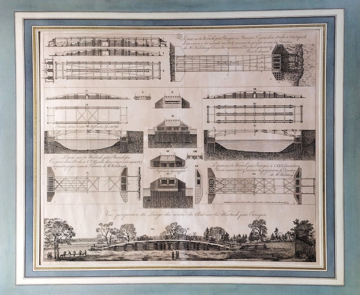 Gravure Ancienne Architecture Le Pont Sur La Wertach Près Ehringen En Bavière-photo-3