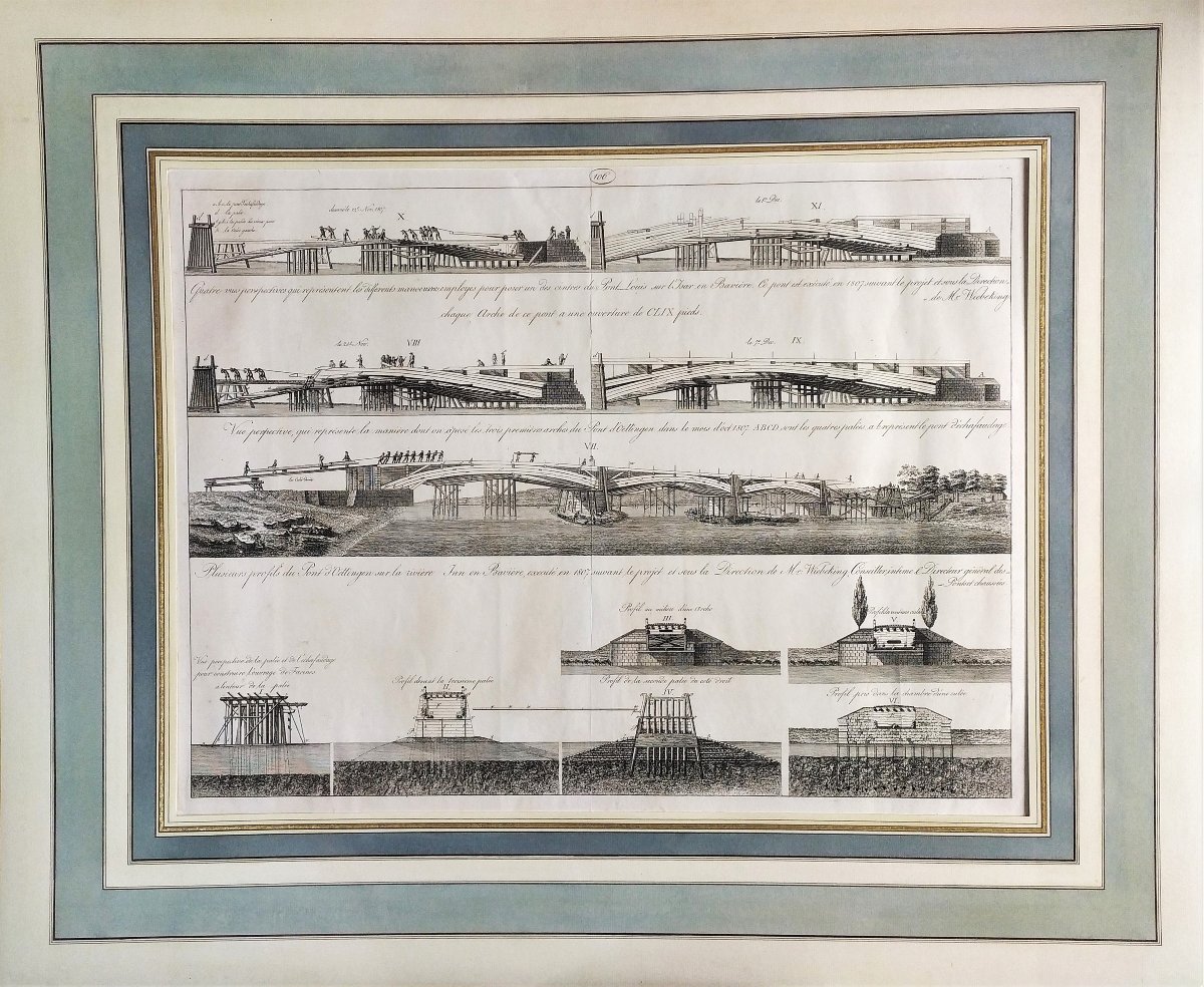 Gravure ancienne Architecture Carl Friedrich Von Wiebeking l'Art De La Construction Des Ponts-photo-2