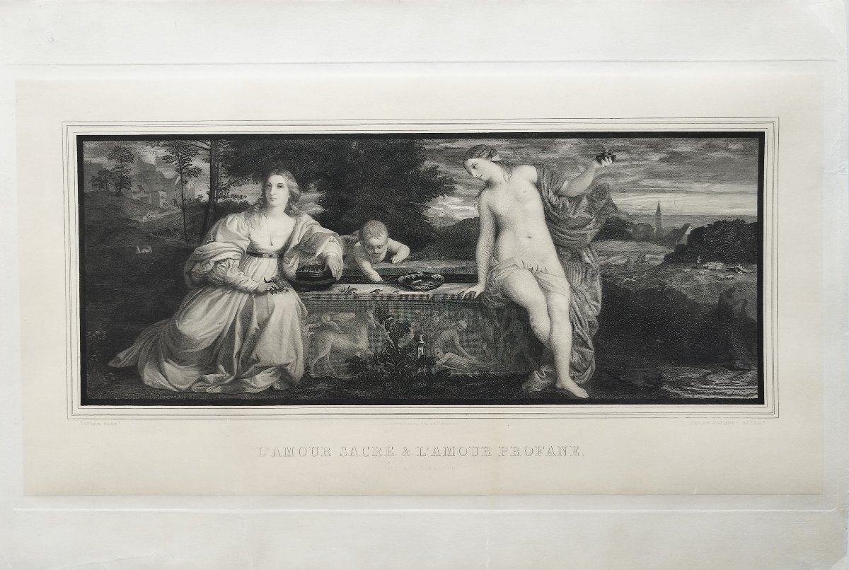 Gravure allegorique ancienne d'après Titien 19ème-photo-3