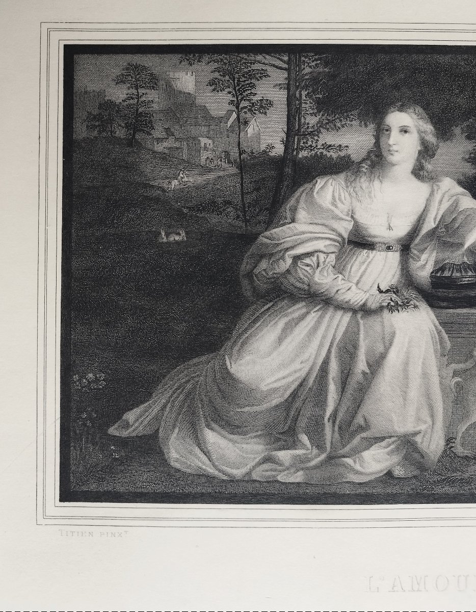 Gravure allegorique ancienne d'après Titien 19ème-photo-2