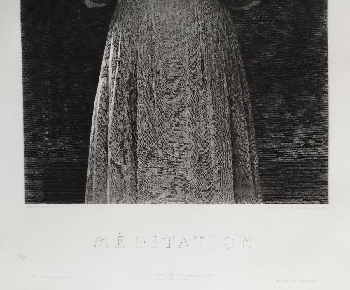 Engraving By Hermann Eichens Meditation  Etching Portrait Of A Lady After Cot 19th C Old Print-photo-4