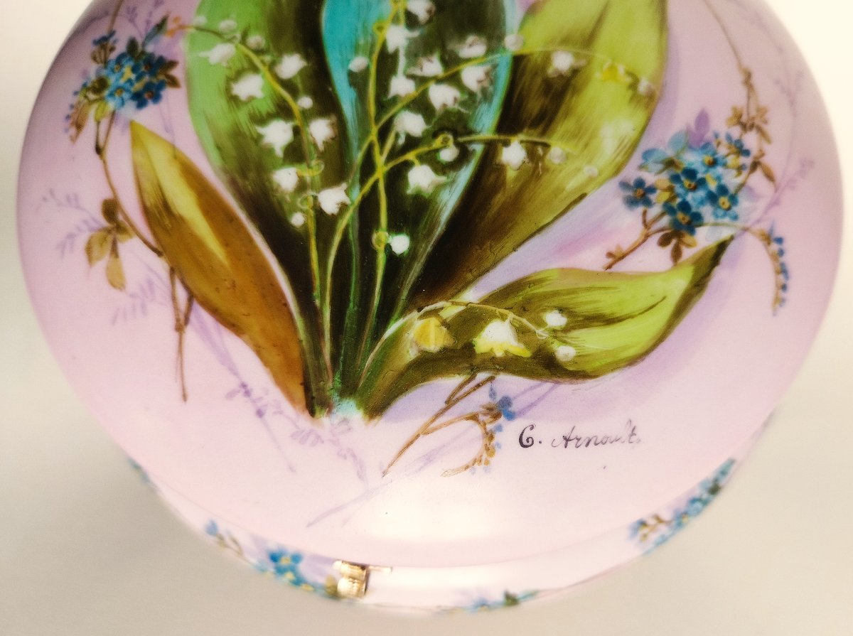 Grande boîte à bijoux ancienne bonbonnière en porcelaine peinte à la main signé-photo-1