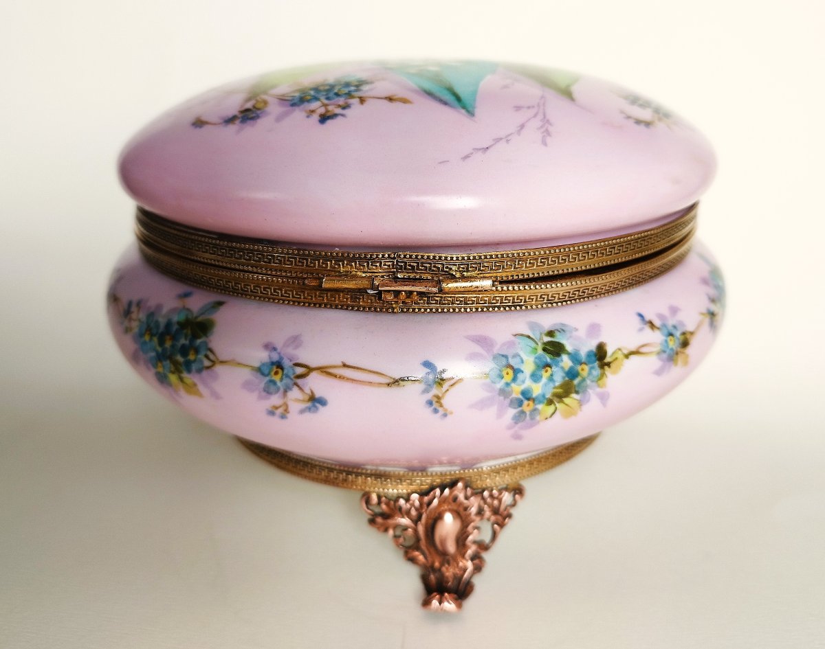 Grande boîte à bijoux ancienne bonbonnière en porcelaine peinte à la main signé-photo-2