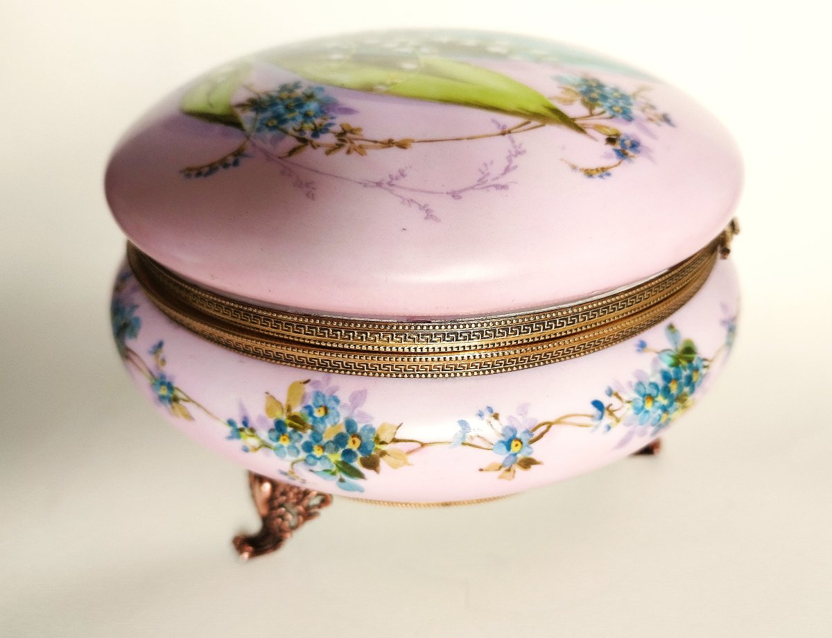 Grande boîte à bijoux ancienne bonbonnière en porcelaine peinte à la main signé-photo-3