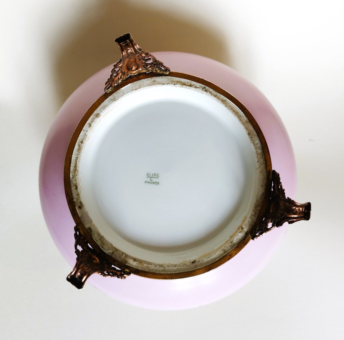 Grande boîte à bijoux ancienne bonbonnière en porcelaine peinte à la main signé-photo-5