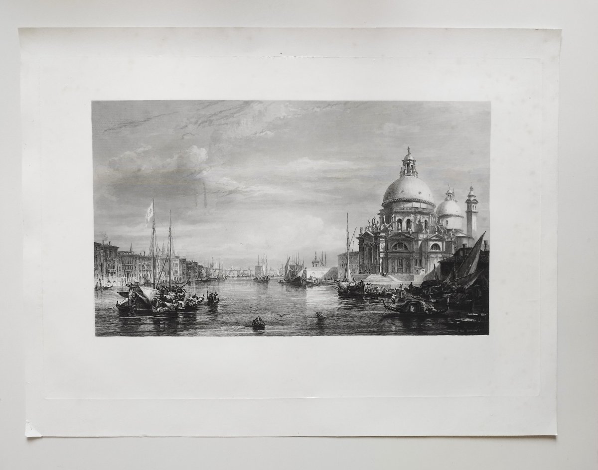 Venise Basilique Santa Maria della Salute gravure eau forte 19ème-photo-2