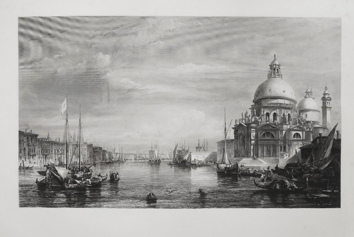 Venise Basilique Santa Maria della Salute gravure eau forte 19ème-photo-3
