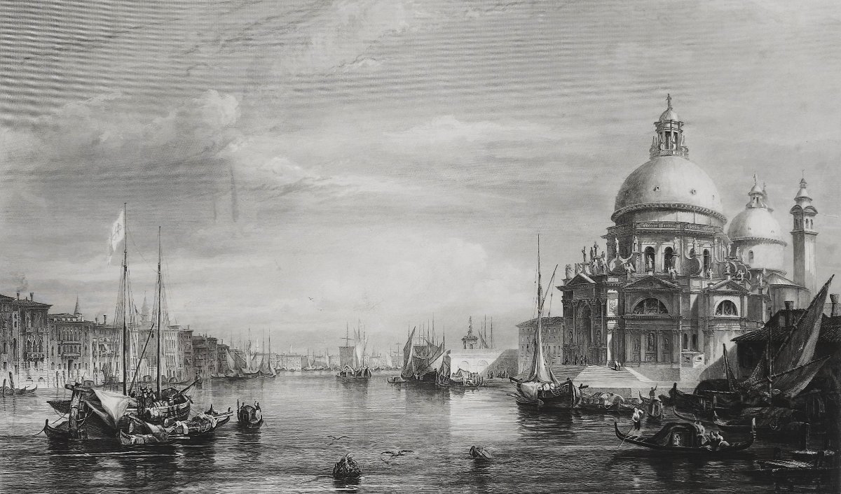 Venise Basilique Santa Maria della Salute gravure eau forte 19ème-photo-4