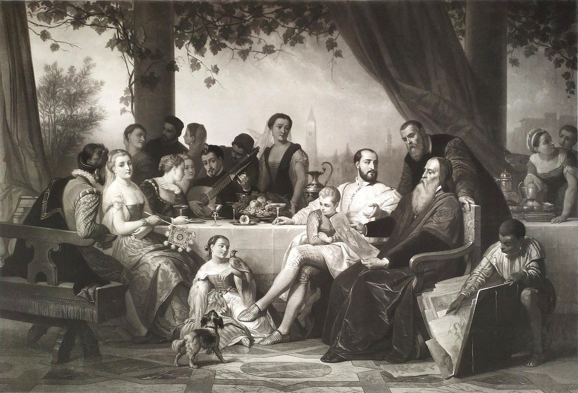 Réunion d'Artistes Chez Véronèse  Grande gravure d'Après Édouard  Hamman -photo-1