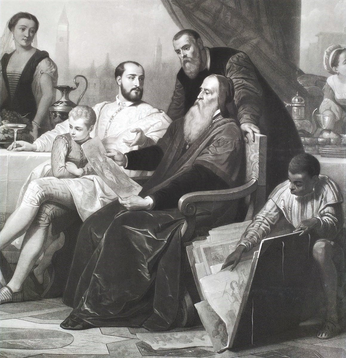 Réunion d'Artistes Chez Véronèse  Grande gravure d'Après Édouard  Hamman -photo-4