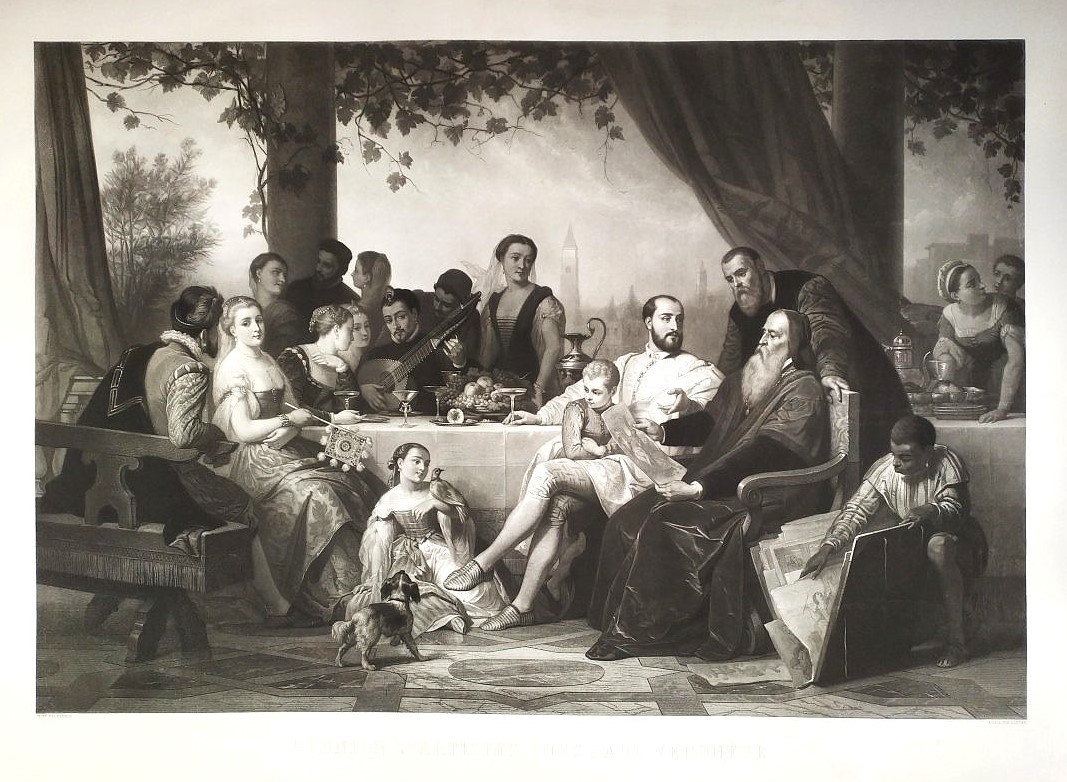 Réunion d'Artistes Chez Véronèse  Grande gravure d'Après Édouard  Hamman 