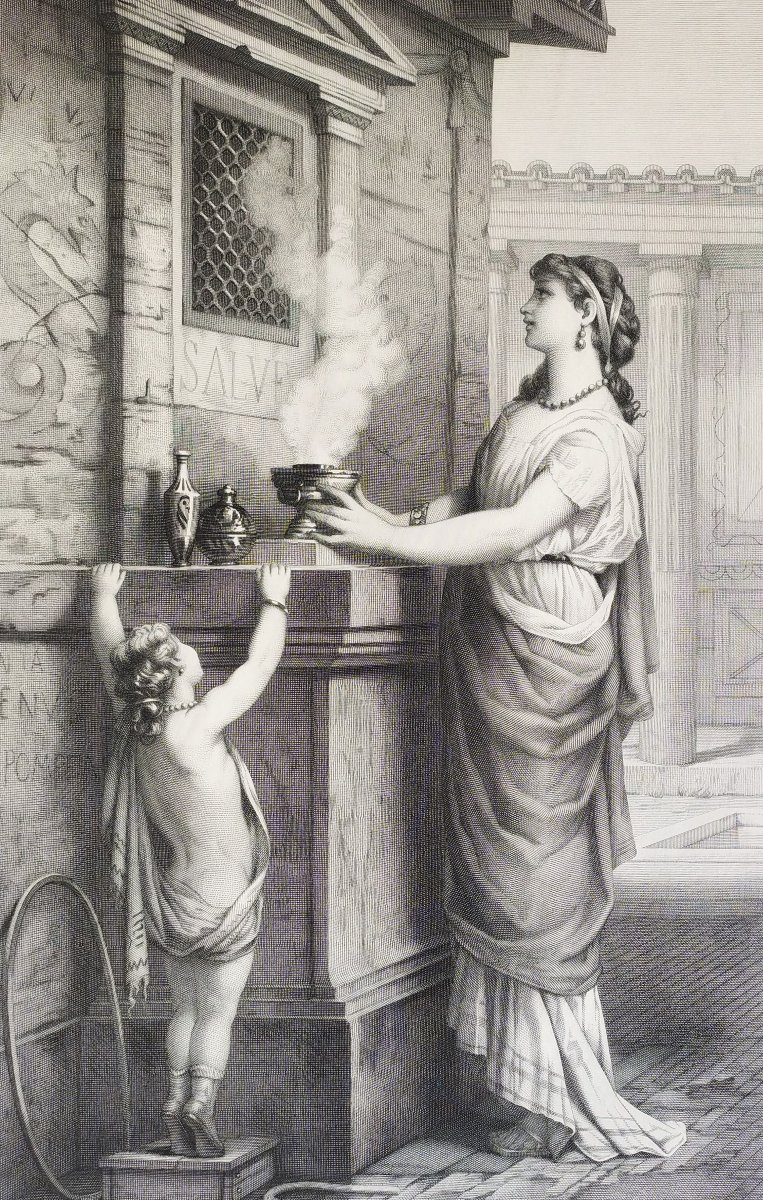 Roman Scene Of Maternity, Pair Of Etching  By Jules Jacquet, 19th C Engraving Old Print-photo-2