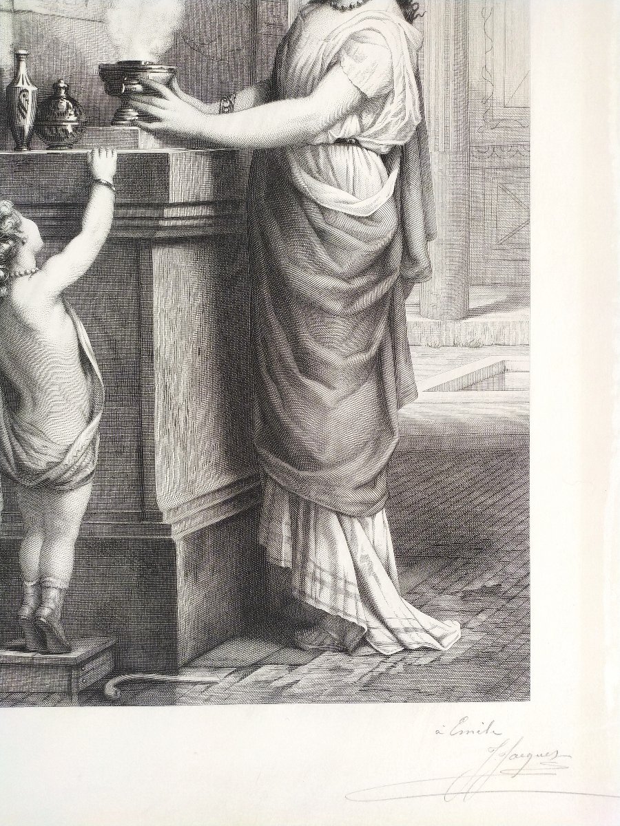Roman Scene Of Maternity, Pair Of Etching  By Jules Jacquet, 19th C Engraving Old Print-photo-3