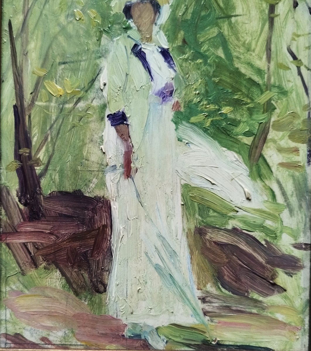 Huile sur panneau Elégante à l'ombrelle par Jean Syndon Faurie  daté 1914-photo-4