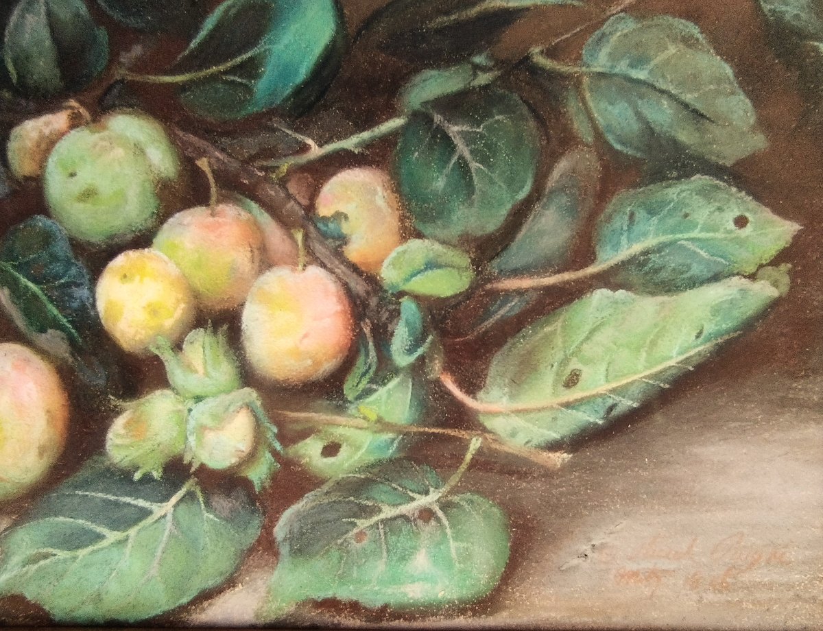 Marie Octavie Paigné Nature morte aux prunes pastel  19ème Ecole de Metz-photo-3