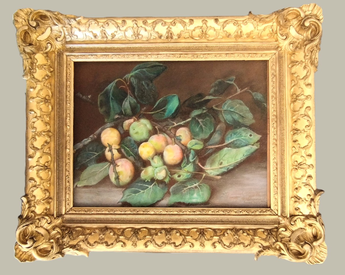 Marie Octavie Paigné Nature morte aux prunes pastel  19ème Ecole de Metz-photo-2