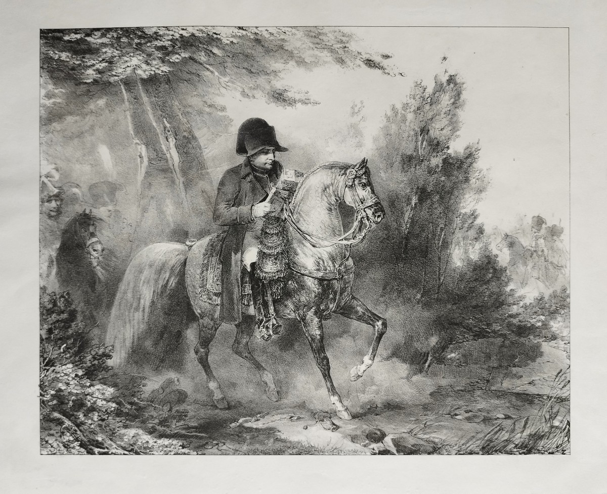 Napoléon à cheval bataille d'Iéna Toussaint Charlet lithographie