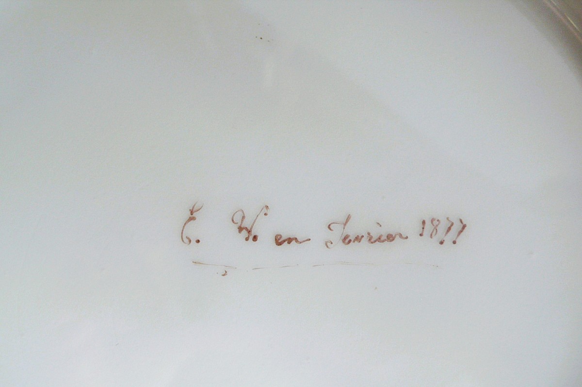  Assiette En Porcelaine Peinte à La Main Décor De Grotesque Signé XIXème-photo-2