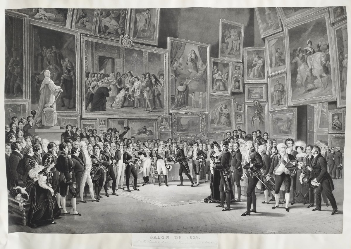 Large Engraving By Jazet Salon Des Artistes Français 1824 With Charles X 19th C-photo-2